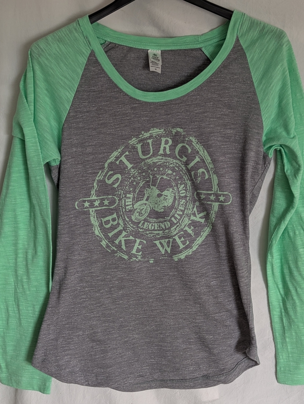 Sturgis Bike Week Grey & Mint Raglan Women's Top Size M Salt Creek